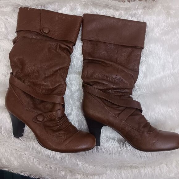 Bakers Natalie Ruched High Heel Brown Leather Boots size 8.5 - Picture 1 of 7